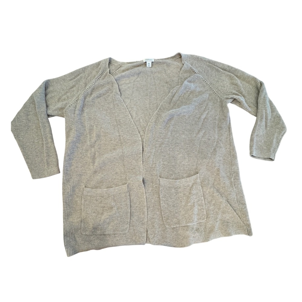 Sundance Cardigan Sweater Womens PXL Grey Ribbed Knit Cotton Blend Minimalist